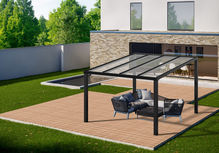 Freistehendes AluTerrassendach (2000x3000 mm) mit Glas und in 3 Farben